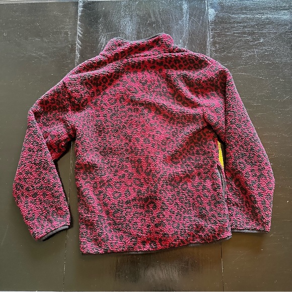 PINK medium Retro Fleece Leopard Print Pink and Black Zip Up Sweater Sweatshirt - Picture 6 of 10